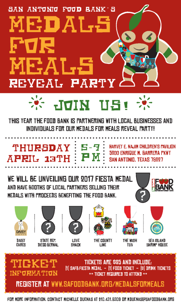 Get your tickets to the San Antonio Food Bank's Medals for Meals Reveal Party, where 100% of the proceeds go towards meals for those in need! Click above to find out more. 